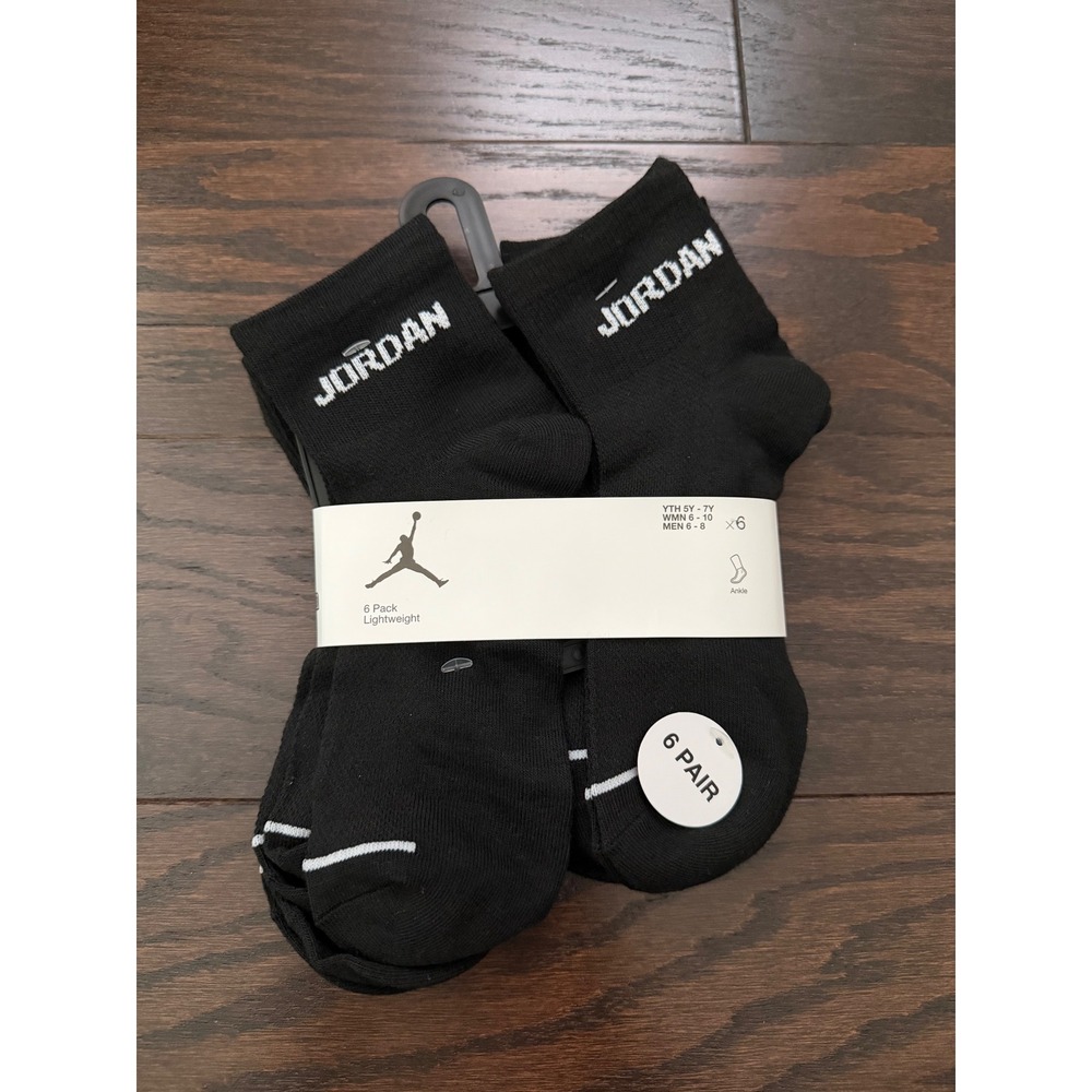 Jordan Jumpman Ankle Socks 6 Pack Black White Lightweight XJ0139-023 Medium